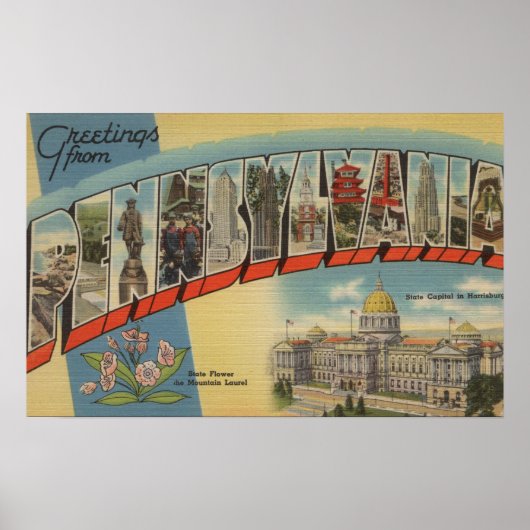 Pennsylvania (Staat Hauptstadt/Blume) Poster (Vorne)