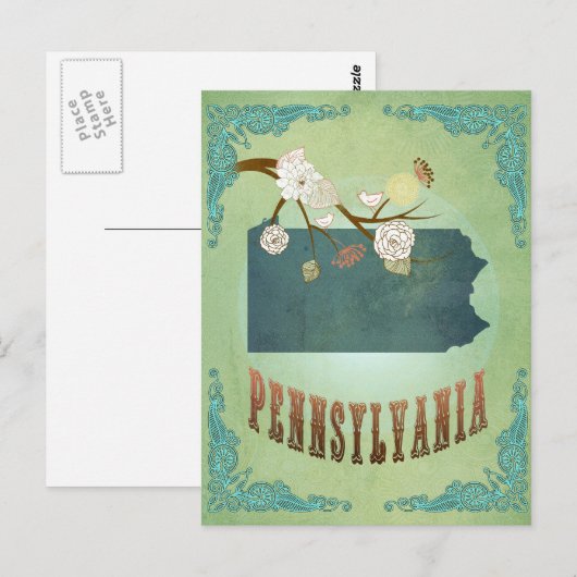 Pennsylvania Staat Map - Green Postkarte (Vorne/Hinten)