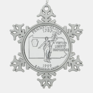 Pennsylvania Staat Quarter Schneeflocken Zinn-Ornament
