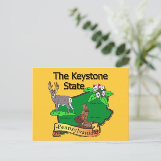 Pennsylvania The Keystone Staat Bird Deer Blume Postkarte (Stehend Vorderseite)