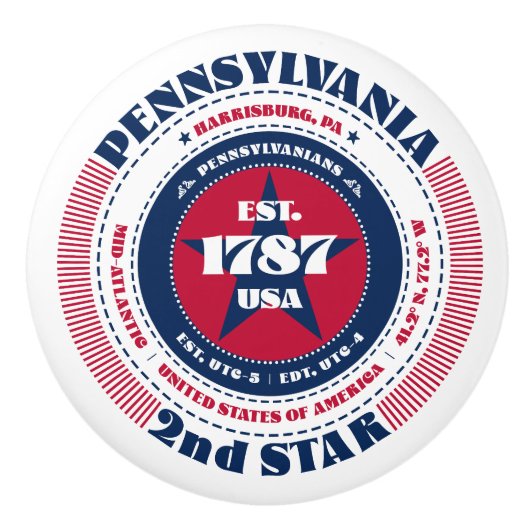 Pennsylvania US-Staat Red White Blue Typografy Keramikknauf (Vorderseite)