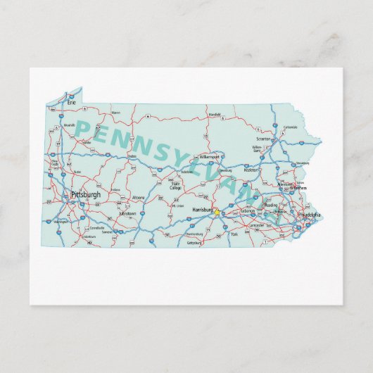Pennsylvania Zwischenstaatliche Karte Postkarte (Vorderseite)