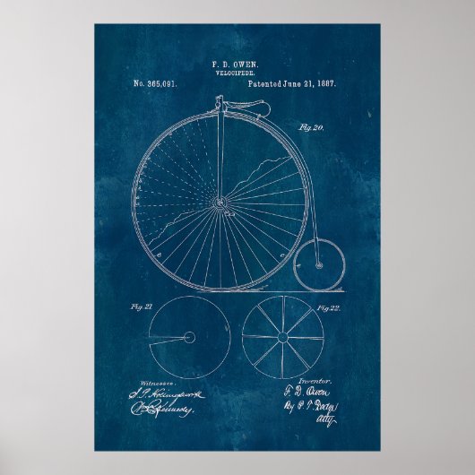 Penny Farthing Bicycle Blueprint Poster (Vorne)