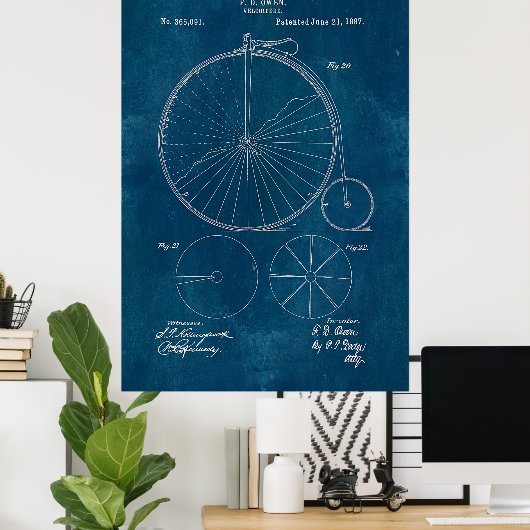 Penny Farthing Bicycle Blueprint Poster (Heimbüro)