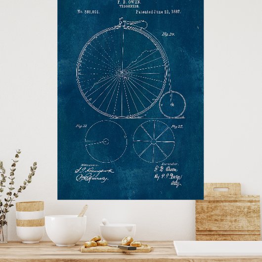 Penny Farthing Bicycle Blueprint Poster (Küche)