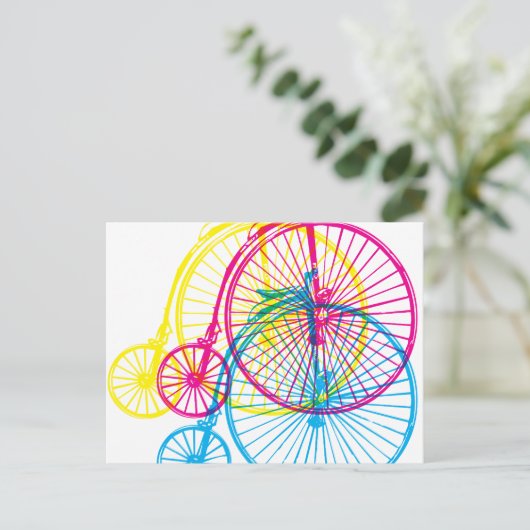 Penny Farthing CMYK Postkarte (Stehend Vorderseite)
