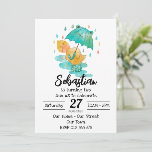 Penny Puddle Duck Einladung (Stehend Vorderseite)