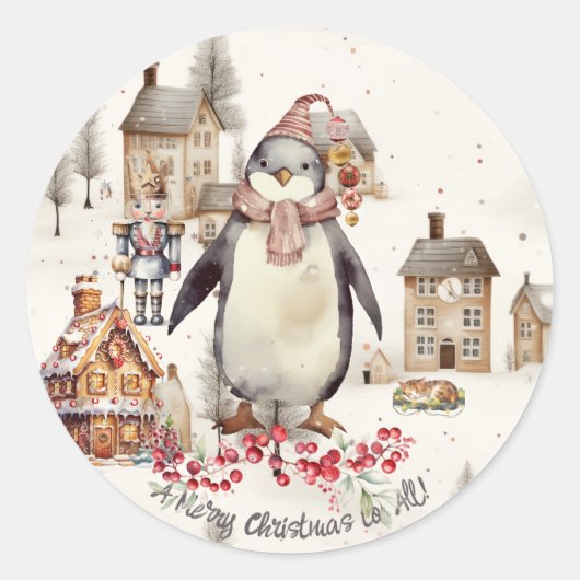 Penquin Ornaments Nutcracker Cat Runder Aufkleber (Vorderseite)