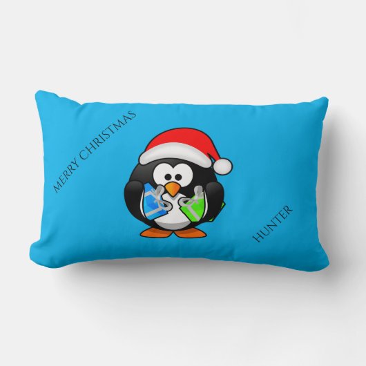 Penquin personalisierte Weihnachten werfen Kissen. Lendenkissen (Vorderseite)