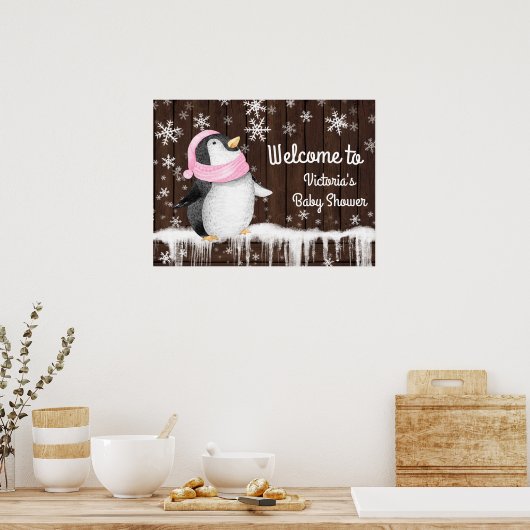 Penquin Snowflake Winter Baby Duschzeichen Poster (Küche)