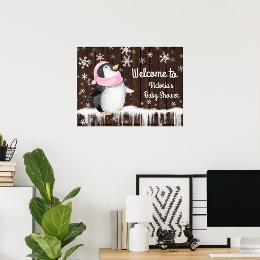 Penquin Snowflake Winter Baby Duschzeichen Poster (Heimbüro)