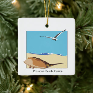 Pensacola Beach, FL Horseshoe Crab Seagull Beach Keramikornament