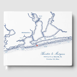 Pensacola Beach FL Karte Elegant Navy Blue Wedding Gästebuch