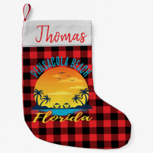 Pensacola Beach Florida Retro Sunset Red Kariert Kleiner Weihnachtsstrumpf