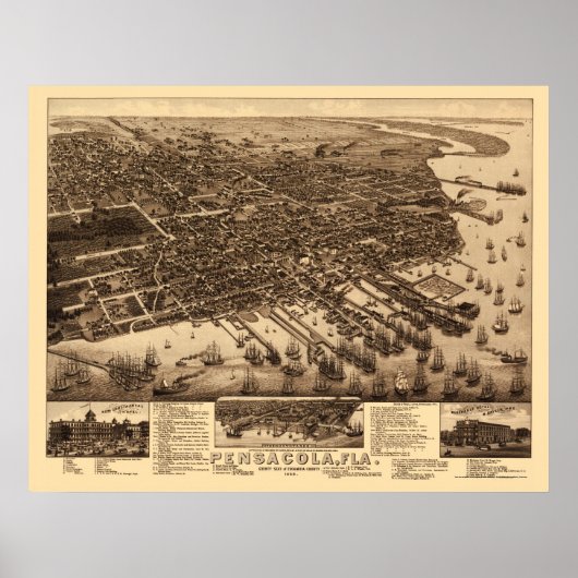 Pensacola, FL Panoramic Map - 1885 Poster (Vorne)