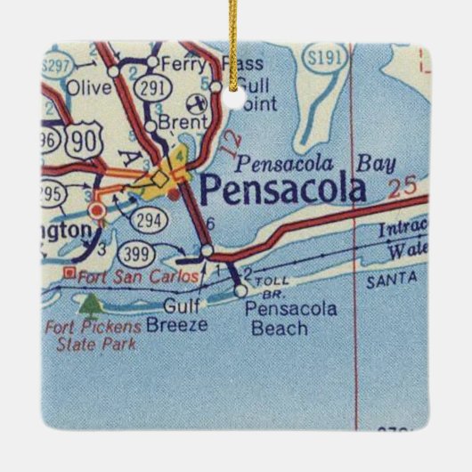 Pensacola FL Vintage Karte Keramikornament (Rückseite)
