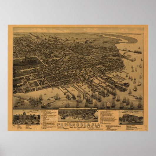 Pensacola Florida 1885 Panoramakarte Poster (Vorne)