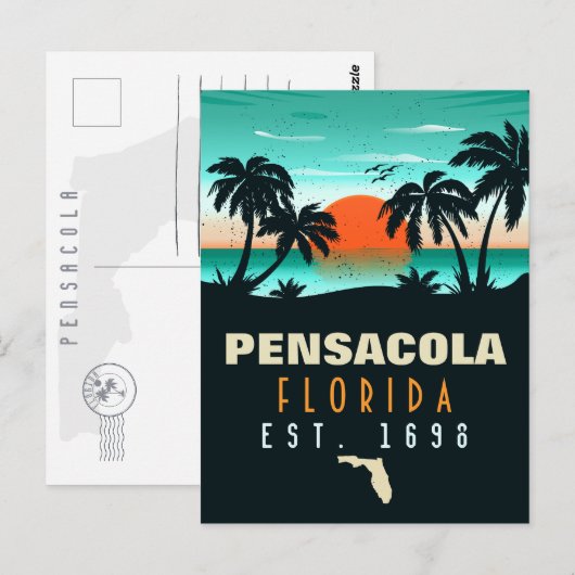 Pensacola Florida tropisches Retro Sunset Souvenir Postkarte (Vorne/Hinten)