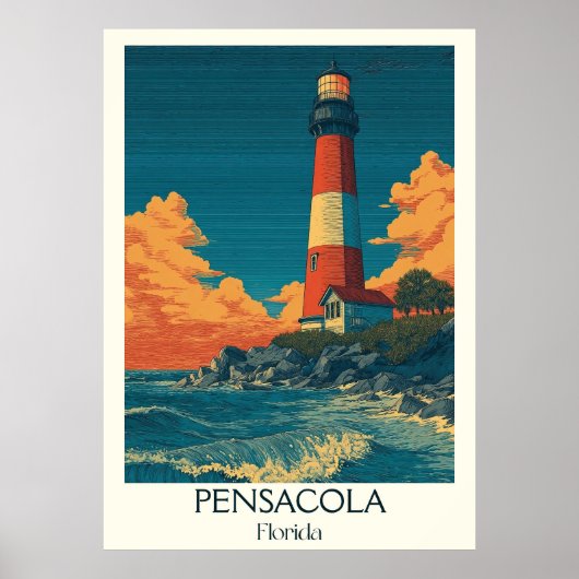 Pensacola Florida Vintager Leuchtturm Poster (Vorne)