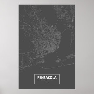 Pensacola, Florida (weiß auf Schwarzem) Poster