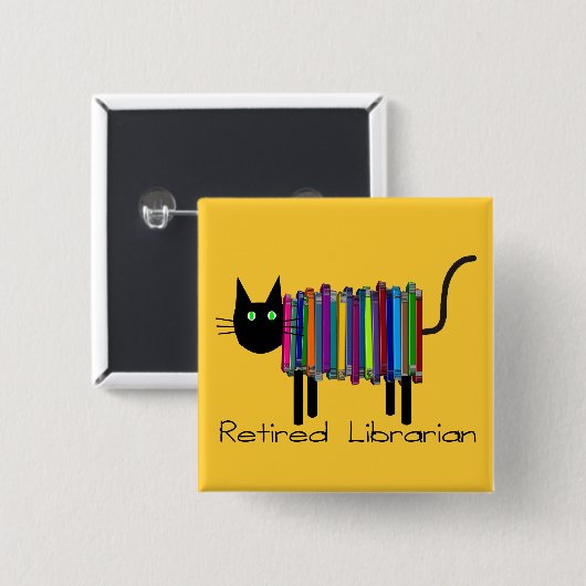Pensionierte Bibliothekar-Buch-Katzen-Geschenke Button (Vorne & Hinten)