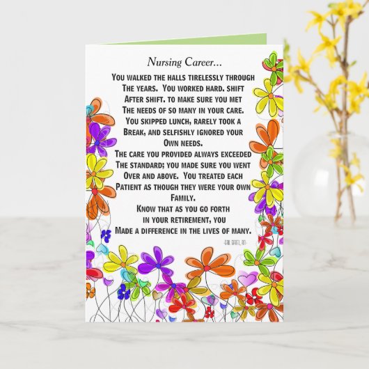 Pensionierte Krankenschwester-Gedicht-Gruß-Karte Karte (Gelbe Blume)