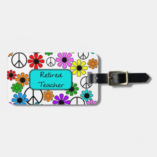Pensionierte Lehrer-Retro Blumen und Gepäckanhänger (Vorderseite horizontal)