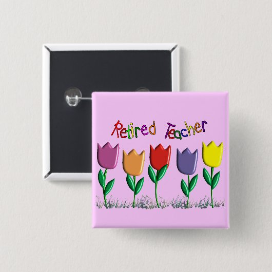Pensionierte Lehrer-Tulpe-Entwurfs-Geschenke Button (Vorne & Hinten)