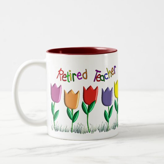 Pensionierte Lehrer-Tulpe-Entwurfs-Geschenke Zweifarbige Tasse (Links)