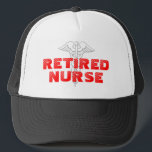 Pensionierter Krankenschwester-Fernlastfahrerhut Truckerkappe<br><div class="desc">Pensionierter Krankenschwester-Fernlastfahrerhut mit Caduceuszeichen.  Personalizable Farben und Text.</div>