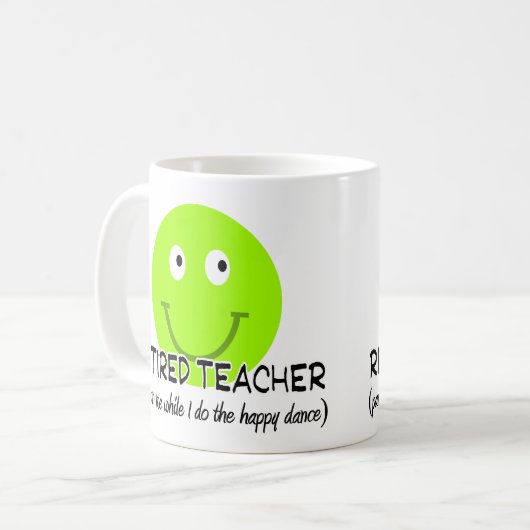 Pensionierter Lehrer-Grün-glücklicher Tanz-" Kaffeetasse (Vorderseite Links)