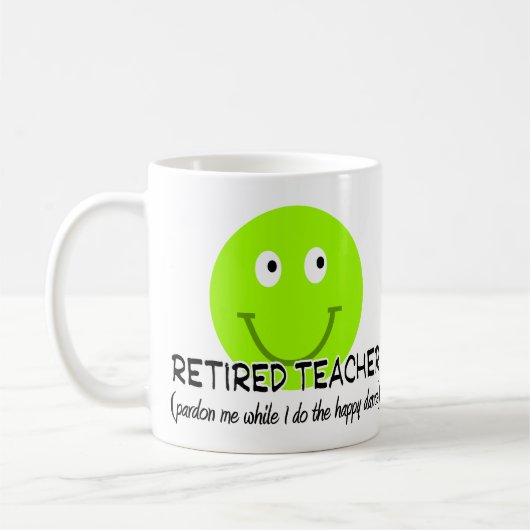 Pensionierter Lehrer-Grün-glücklicher Tanz-" Kaffeetasse (Links)