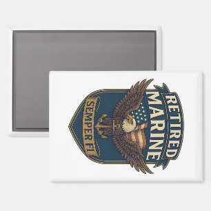 Pensionierter Semper Fi Marine über Adler und Flag Magnet