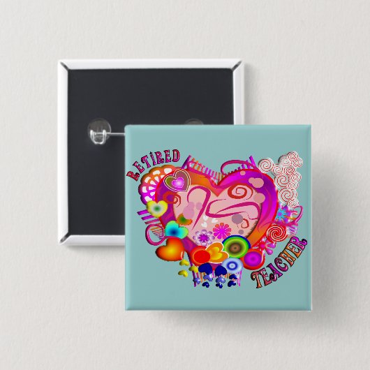 Pensioniertes Lehrer-künstlerisches Retro Herz Button (Vorne & Hinten)