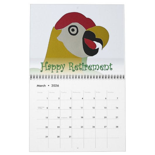 Pensionierung 2016 Kalender Papagei Head Naive Art (Mär 2026)
