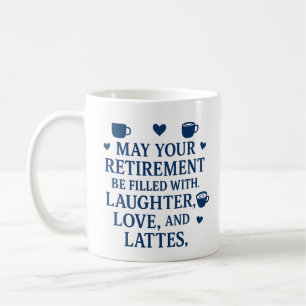 Pensionierung Blue Typografy Coffee Latte Hearts Kaffeetasse