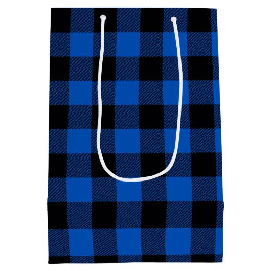 Pensionsblau und Schwarz Buffalo Kariert Mittlere Geschenktüte (Rückseite)