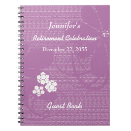 Pensionskasse Party Gästebuch Lila, Weißes Blumenb Notizblock