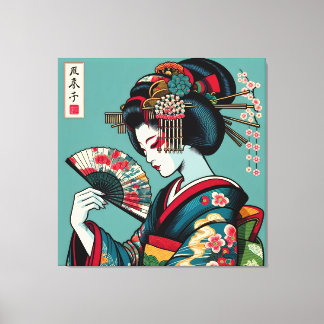 Pensive Geisha mit Fan in Ukiyo-e Art Leinwanddruck