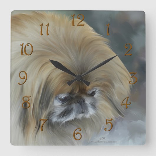 Pensive Pekingese Quadratische Wanduhr (Vorderseite)