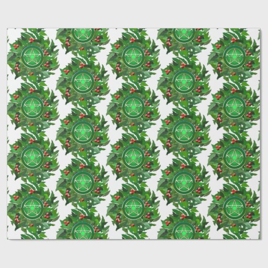 Pentacle on Holly Wreath Geschenkpapier (Flach)