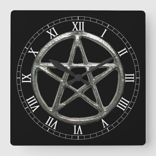 Pentacle Square Roman Numerals Clock Quadratische Wanduhr (Vorderseite)