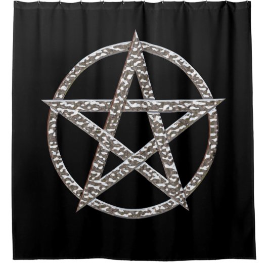 Pentagram Hammered Chrome Duschvorhang (Vorderseite)
