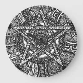 Pentagram Mandala WaClock - Schwarzweiß-Design Große Wanduhr