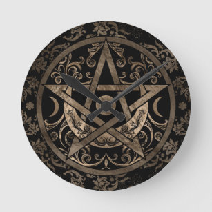 Pentagram Ornament - Gold und Schwarz Runde Wanduhr