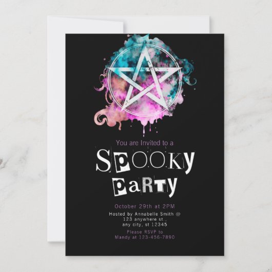 Pentagram Pagan Modernes Minimalistisches Hallowee Einladung (Vorderseite)