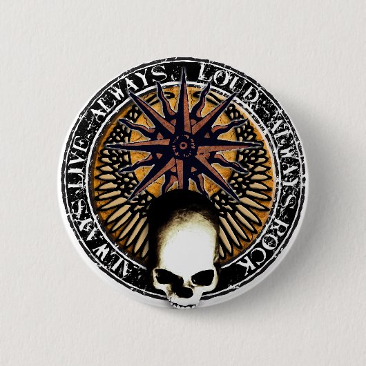 Pentagram Rock and roll skull Button (Vorderseite)