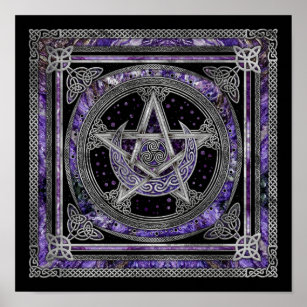 Pentagram Triskelion Amethyst Moon Poster