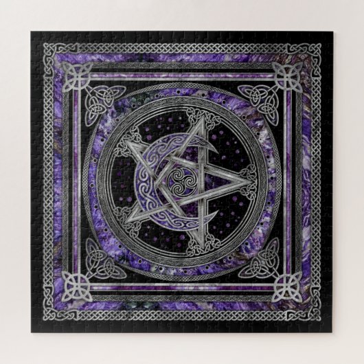 Pentagram Triskelion Amethyst Moon Puzzle (Horizontal)