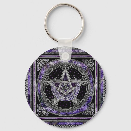 Pentagram Triskelion Amethyst Moon Schlüsselanhänger (Vorderseite)